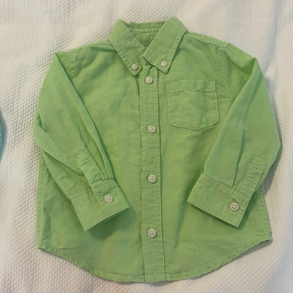 Button Down by Gymboree Green Linen Shirt 18-24 m